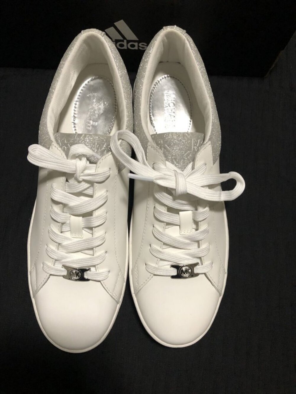 Michael Kors Keaton Low Trainers, Size 9.5, JC25G, Leather, White/Sliver - Picture 1 of 7